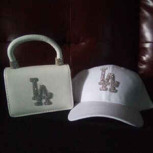 Kids White LA Cap and Bag Set